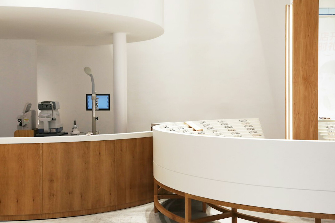 Modern corporate health clinic reception in Singapore office building